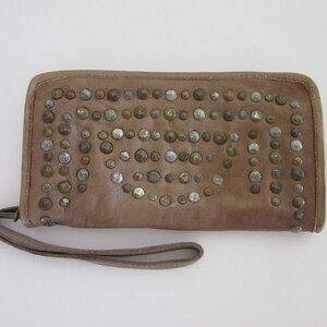VIOLA CASTELLANI Brown Leather Studded Clutch Credit Card Wallet Italy